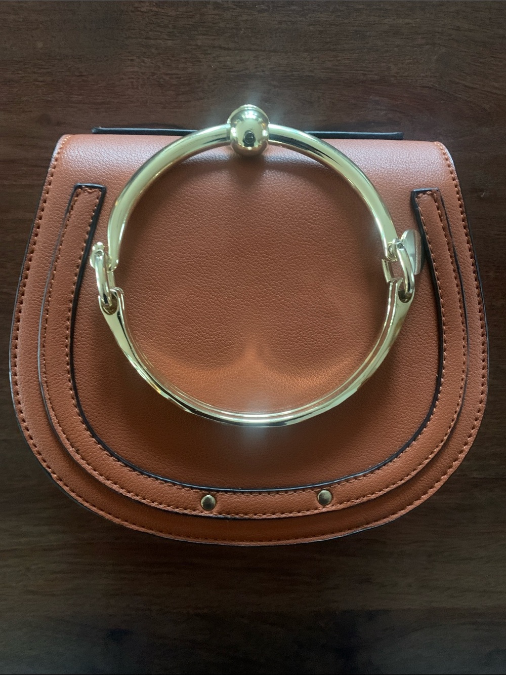 Cognac Vegan Leather Bracelet Bag | Designer Inspired Saddle Bag